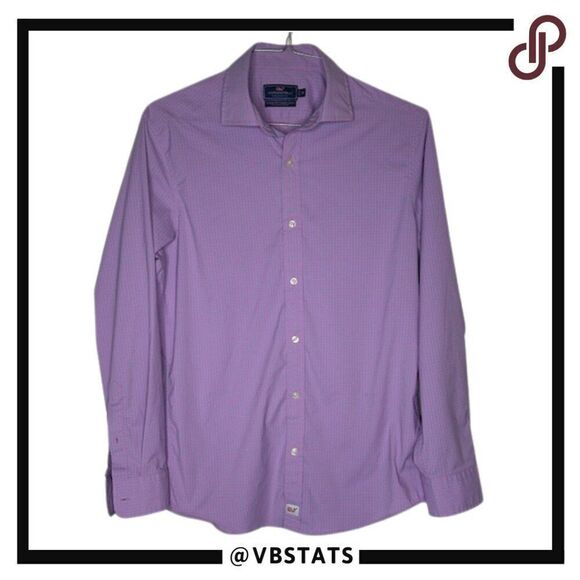 Vineyard Vines Pink and Blue Plaid Classic Fit Cooper Shirt in Size Medium - Picture 1 of 5